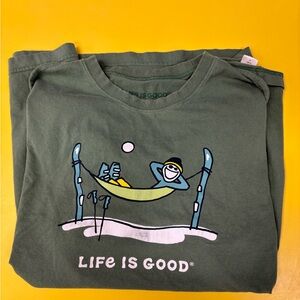 Life is Good Olive T-Shirt with Hammock Design